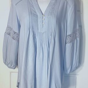 Intro Pale Blue Crochet Accents Boho/ Peasant/Cottage Pullover PM